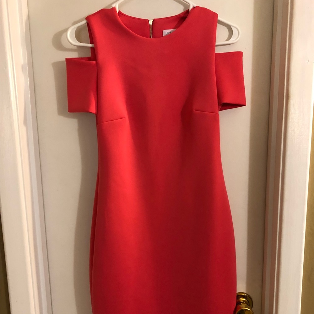 Calvin Klein size 2 scuba knit dress coral/pink